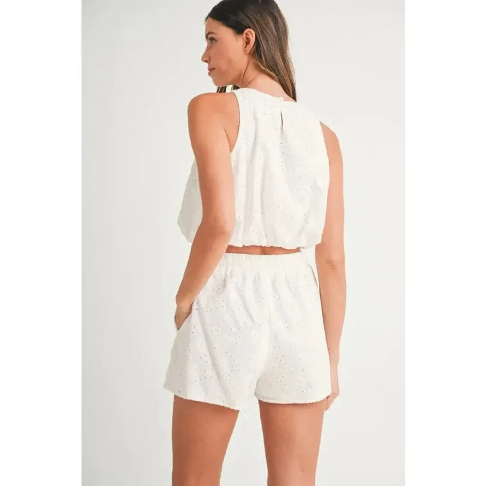 MABLE Eyelet Bubble Hem Sleeveless Top and Shorts Set